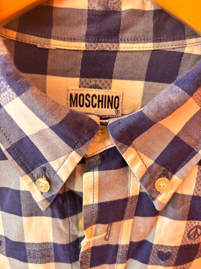 1990s Vintage Moschino Gingham Peace & Heart Shirt