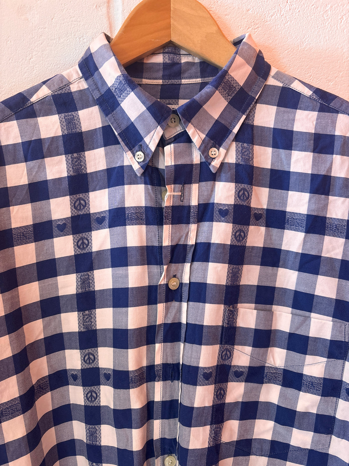 1990s Vintage Moschino Gingham Peace & Heart Shirt