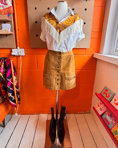 1970s Tan Suede Fringe Mini Skirt