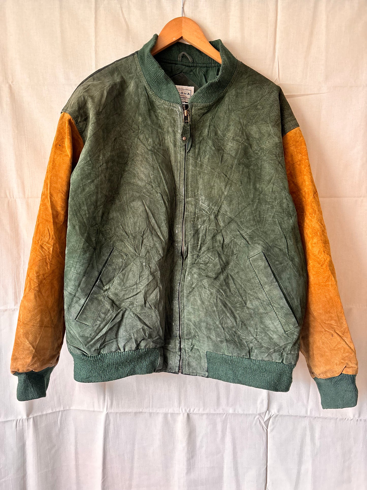 Arizona Green & Tan Suede Bomber Jacket