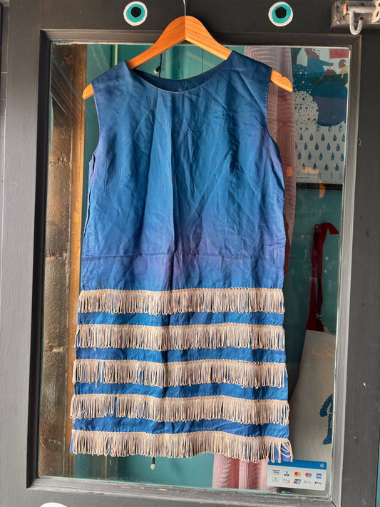 Vintage 1960s Blue Fringe Flapper Dress