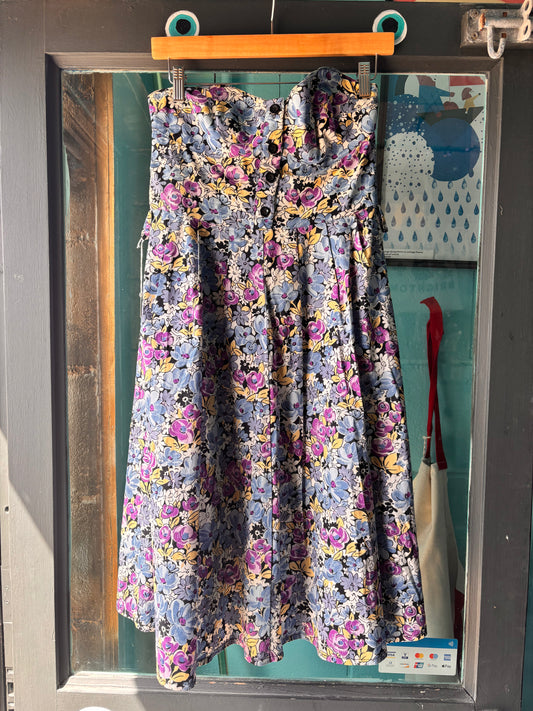 Vintage Satoua Strapless Floral Dress
