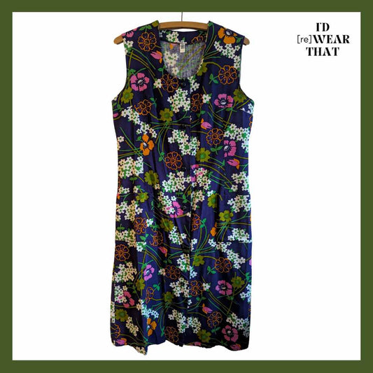 Front view of Floral 70s Vintage Sleeveless Dress