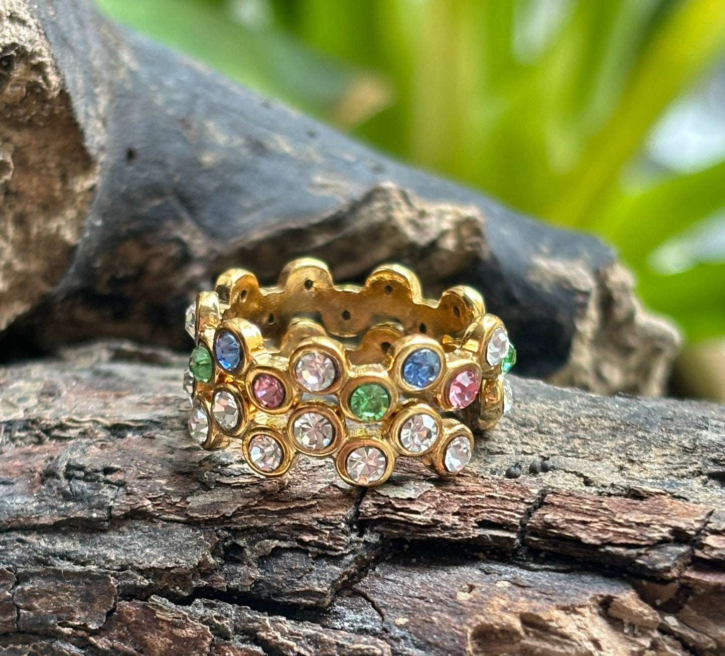 18ct Gold Plated Multi Colour Cubic Zirconia Stackable Ring