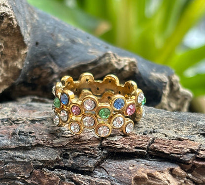 18ct Gold Plated Multi Colour Cubic Zirconia Stackable Ring
