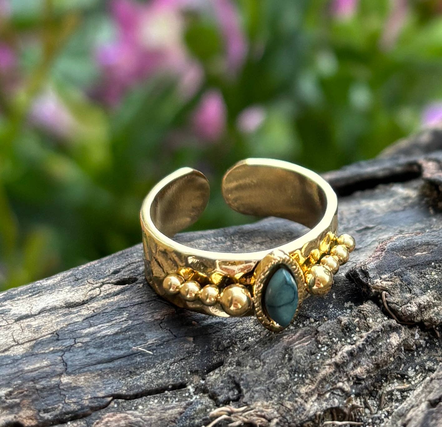 18ct Gold Plated African Turquoise Adjustable Ring 