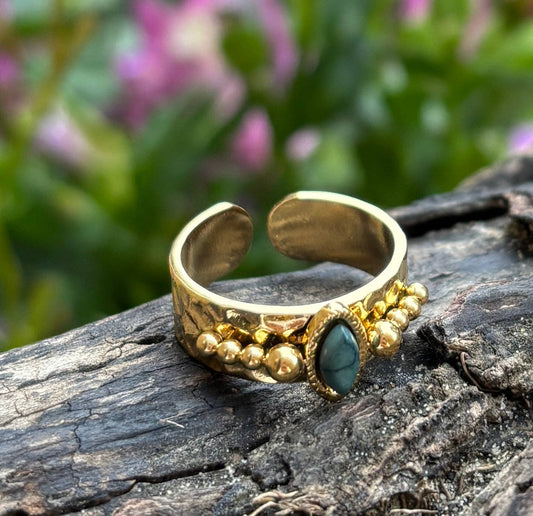 18ct Gold Plated African Turquoise Adjustable Ring 