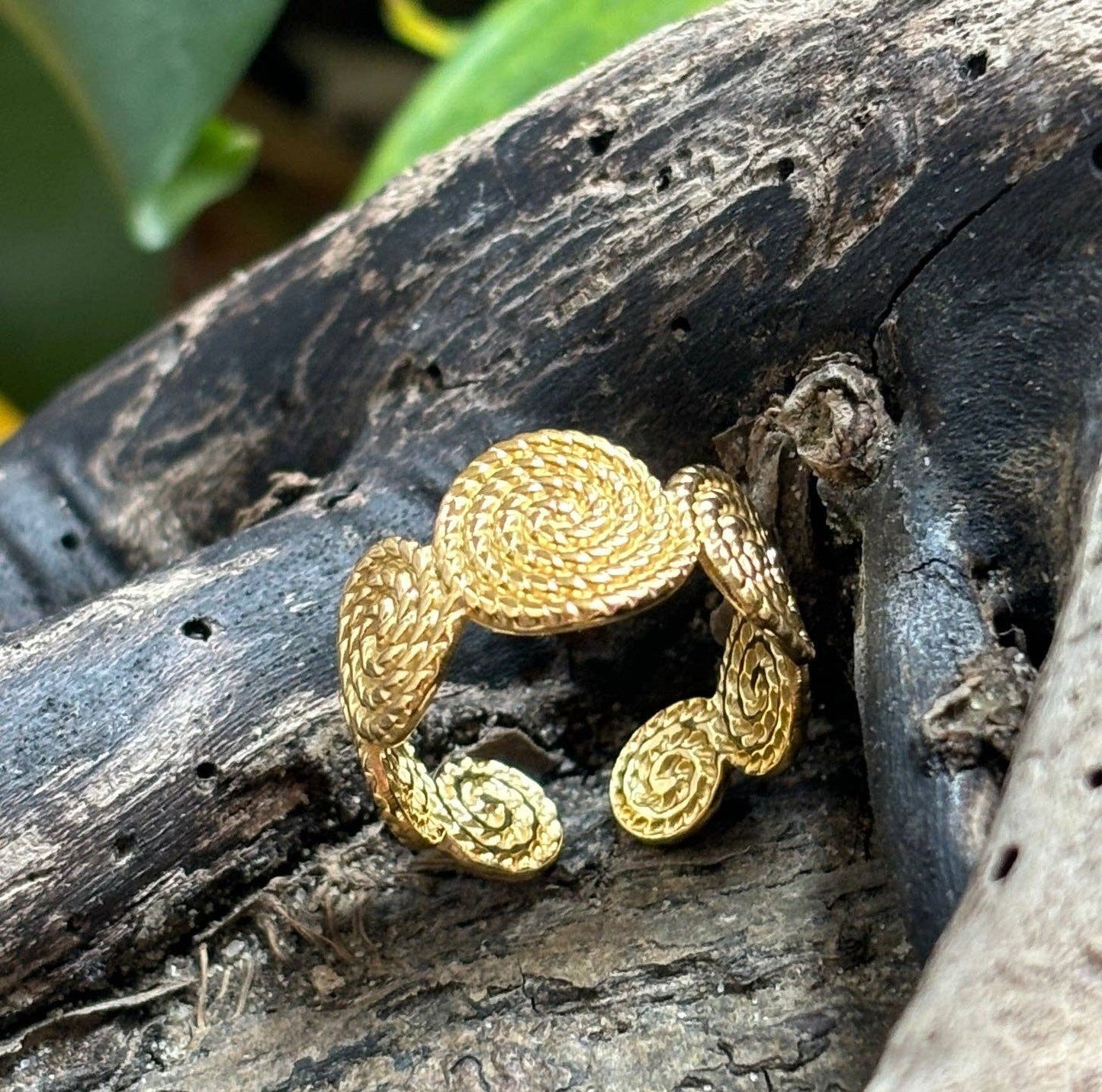 18ct Gold Plated Adjustable Textured Spiral Ring