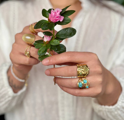 18ct Gold Plated  African Turquoise Hammered Ring