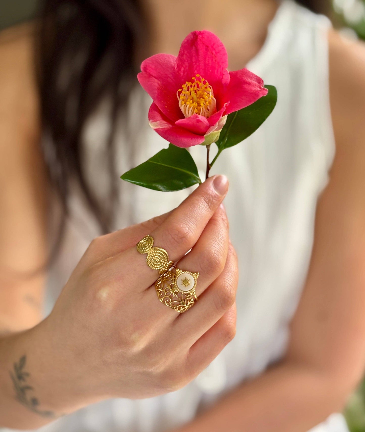 18ct Gold Plated Adjustable Textured Spiral Ring