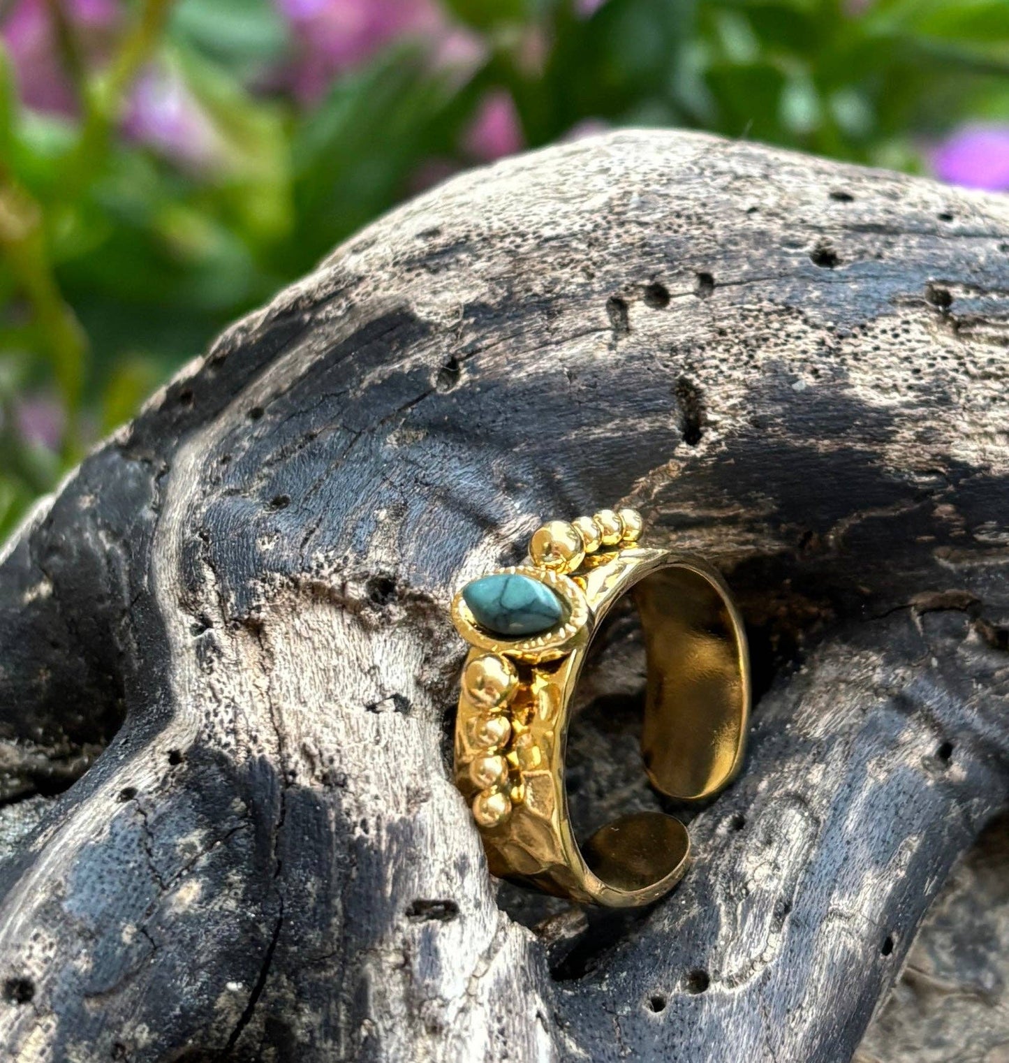 18ct Gold Plated African Turquoise Adjustable Ring 