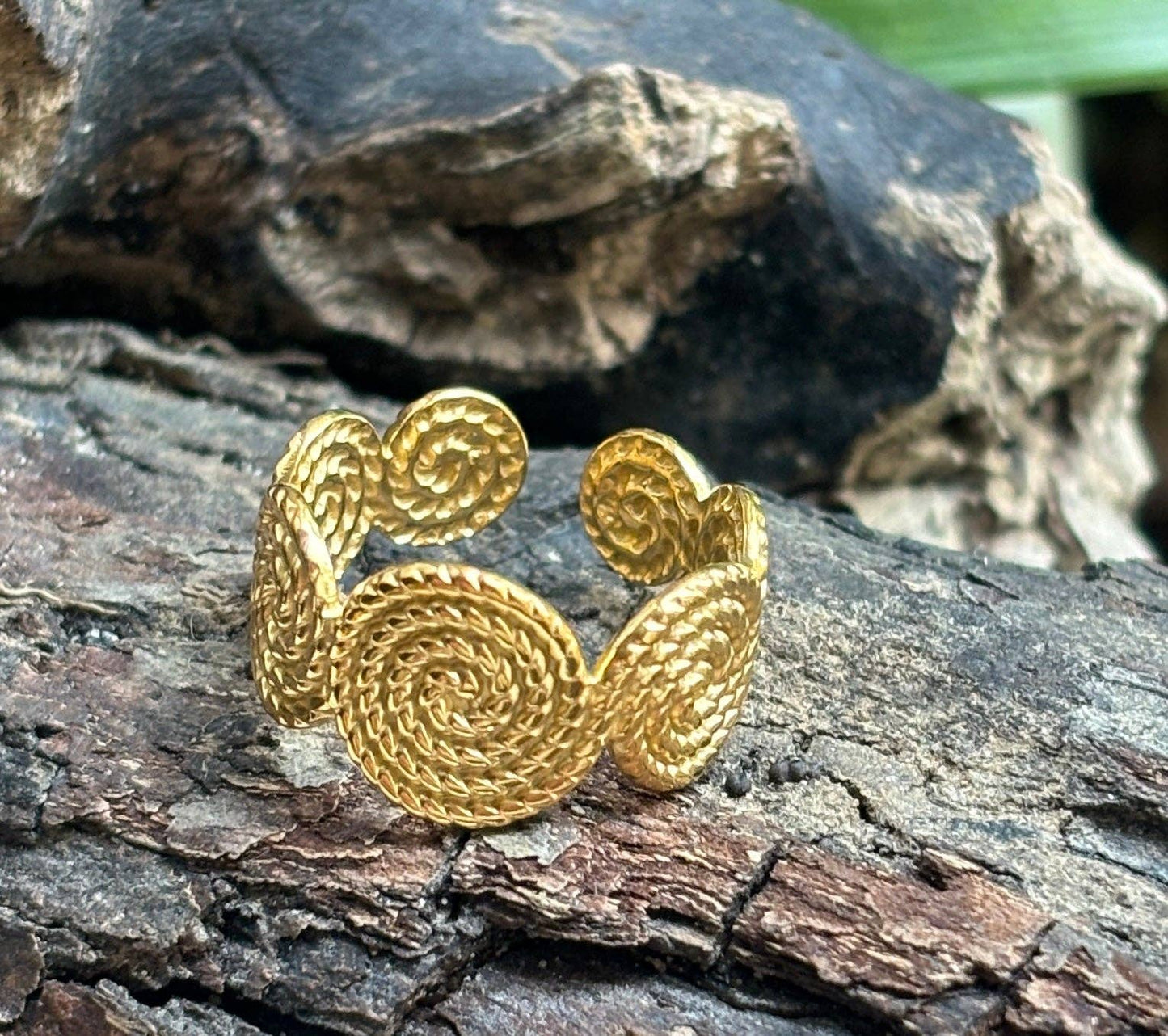 18ct Gold Plated Adjustable Textured Spiral Ring