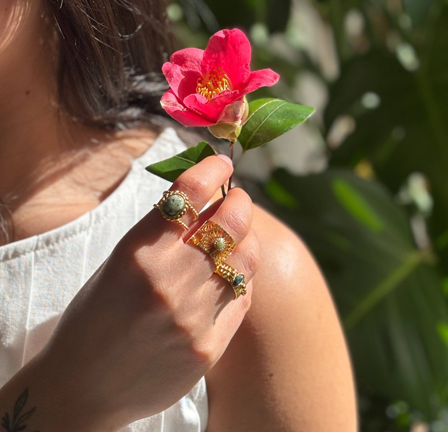 18ct Gold Plated African Turquoise Adjustable Ring 
