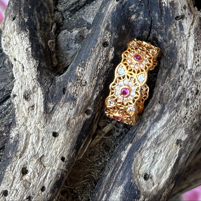 18ct Gold Plated Cubic Zirconia Flower Lace Ring