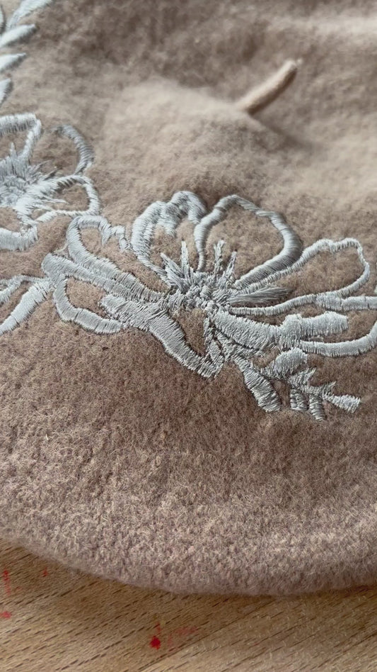 Hand-Embroidered Floral Beret – One of a Kind