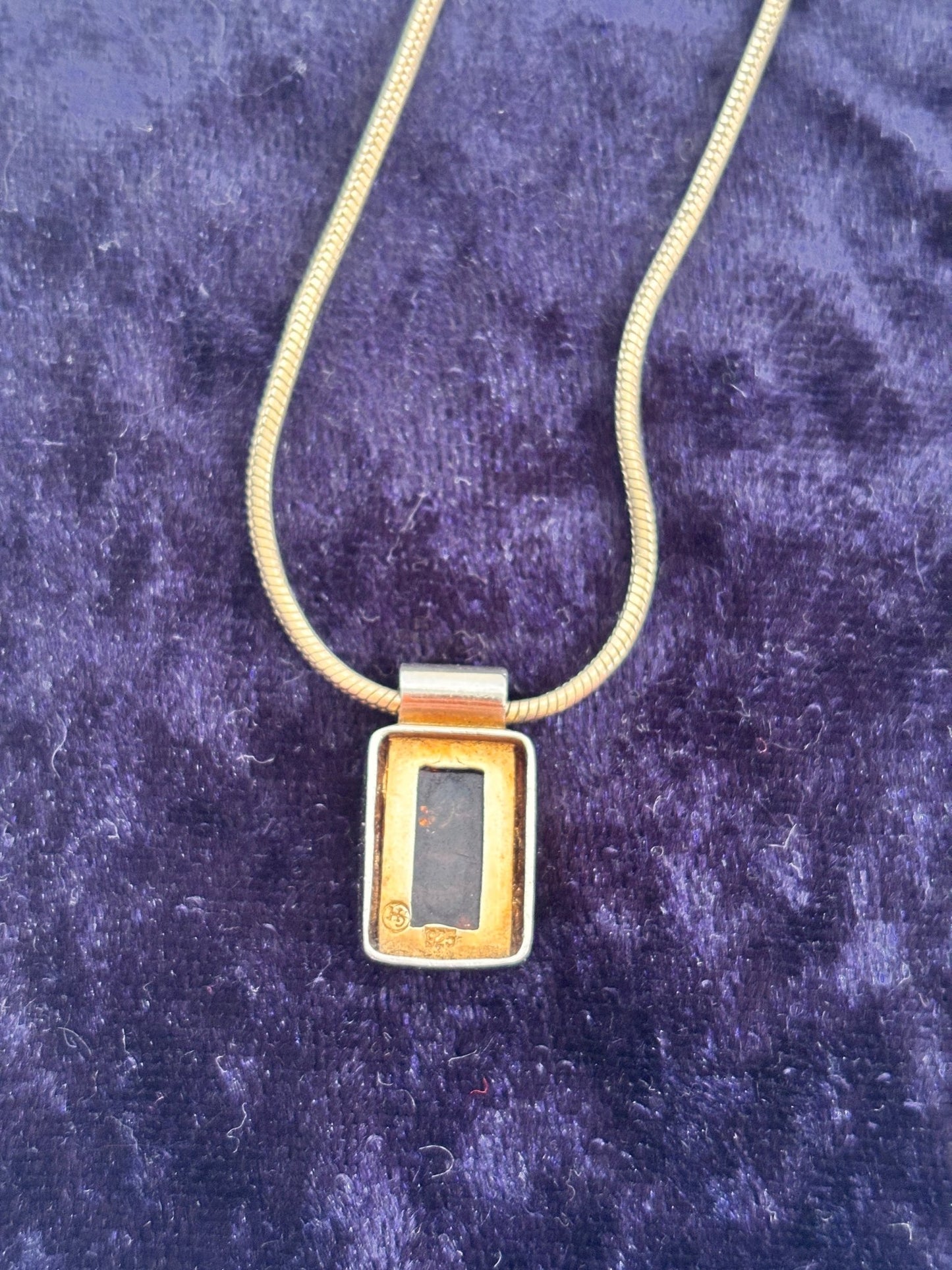 Square Baltic Amber Pendant Sterling Silver 925 Necklace - I'd Wear That