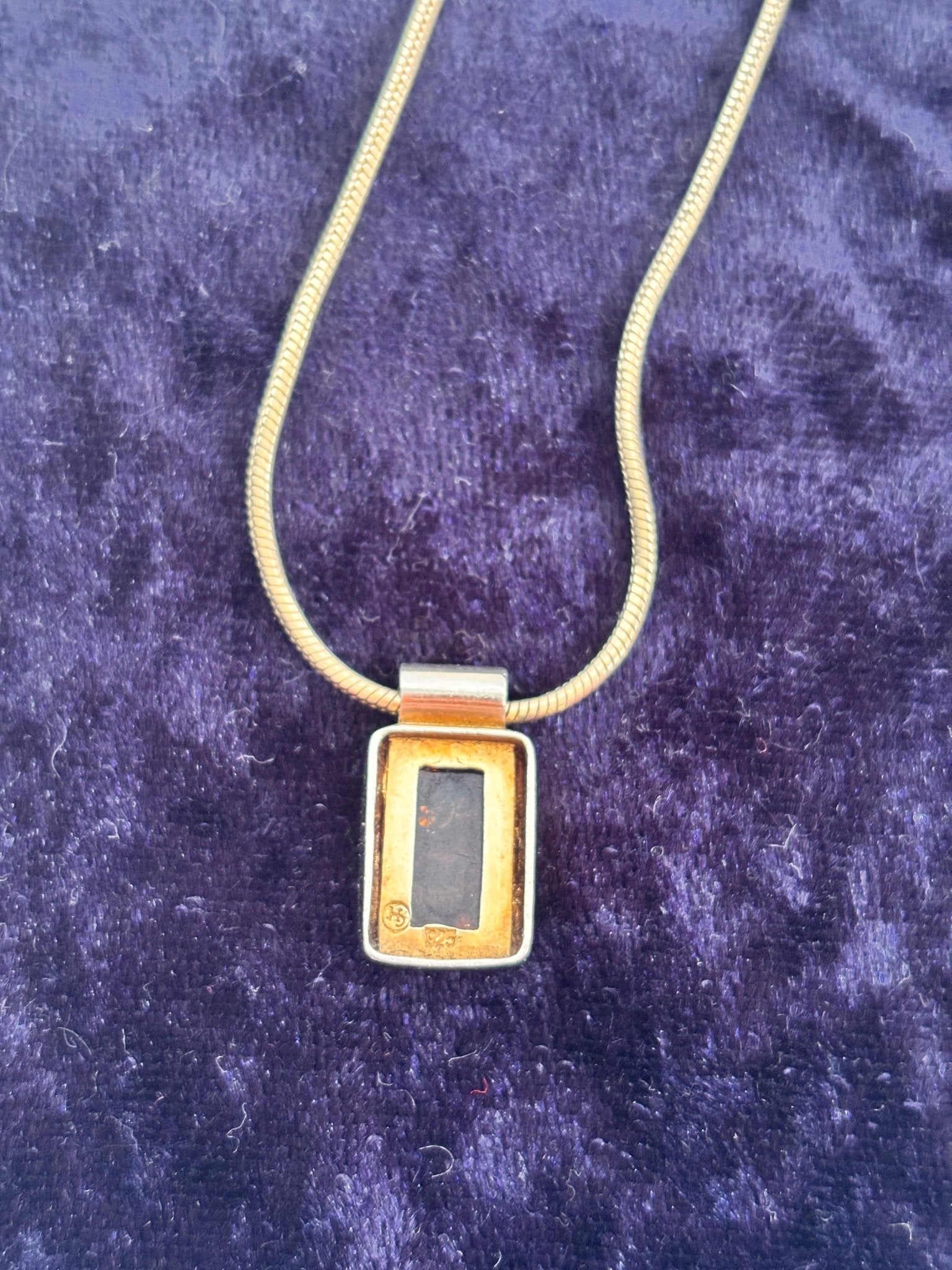 Square Baltic Amber Pendant Sterling Silver 925 Necklace - I'd Wear That