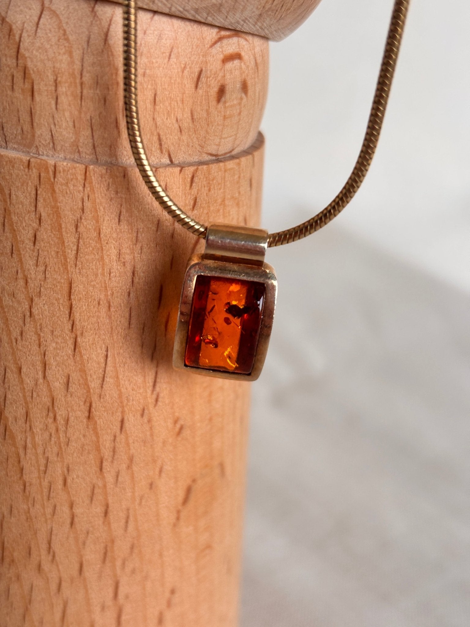 Square Baltic Amber Pendant Sterling Silver 925 Necklace - I'd Wear That