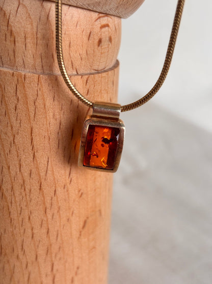 Square Baltic Amber Pendant Sterling Silver 925 Necklace - I'd Wear That