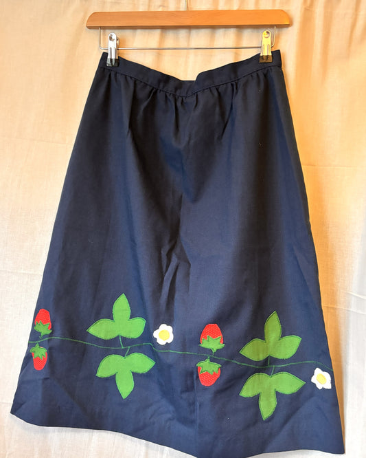 Vintage Navy Strawberry Appliqué Skirt – J. Estes (Size 12)