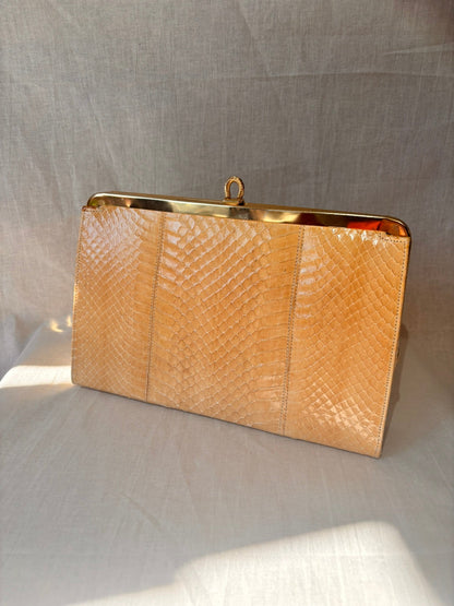 Vintage 1960s/1970s Genuine Snakeskin Clutch Bag with Gold Chain - I'd Wear That
