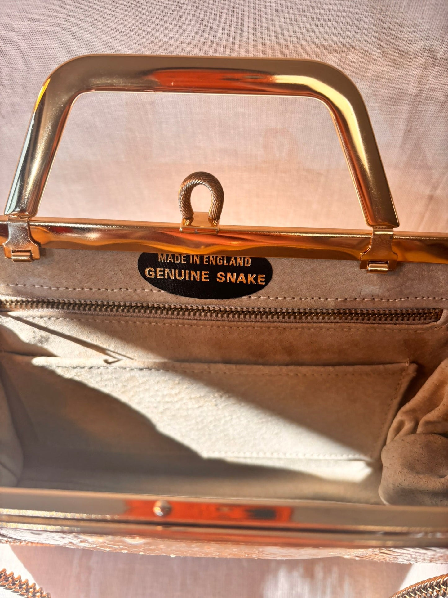Vintage 1960s/1970s Genuine Snakeskin Clutch Bag with Gold Chain - I'd Wear That