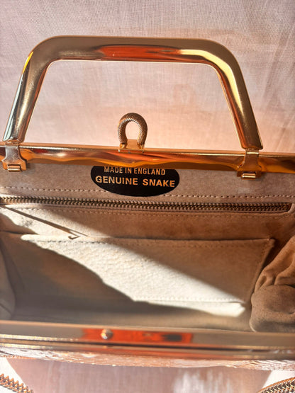Vintage 1960s/1970s Genuine Snakeskin Clutch Bag with Gold Chain - I'd Wear That