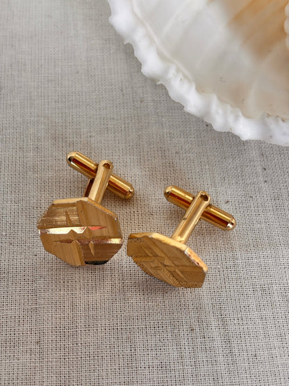 Vintage 1970s Geometric Cufflinks – Gold Tone - I'd Wear That