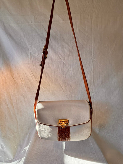 Vintage 1990s Bolsos Domingo Cream & Tan Spanish Leather Crossbody Bag – Purchased at El Corte Inglés - I'd Wear That