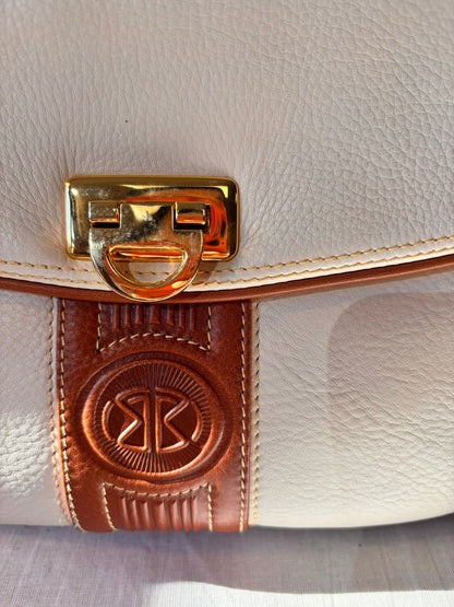 Vintage 1990s Bolsos Domingo Cream & Tan Spanish Leather Crossbody Bag – Purchased at El Corte Inglés - I'd Wear That