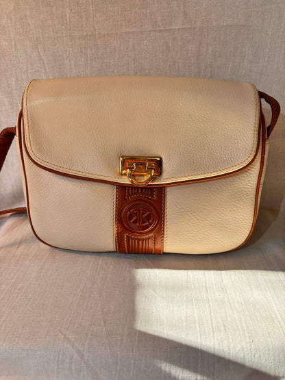 Vintage 1990s Bolsos Domingo Cream & Tan Spanish Leather Crossbody Bag – Purchased at El Corte Inglés - I'd Wear That