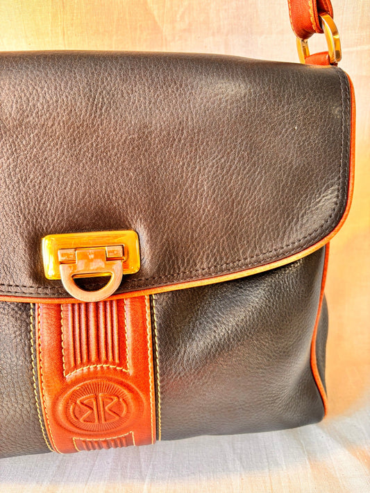 Vintage 90s Black and Tan Spanish Leather Crossbody Bag - I'd Wear That