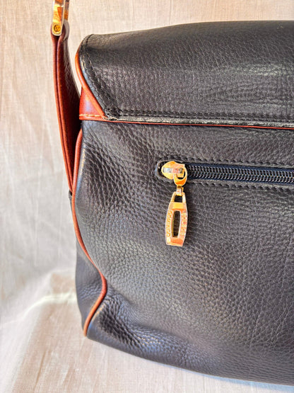 Vintage 90s Black and Tan Spanish Leather Crossbody Bag - I'd Wear That