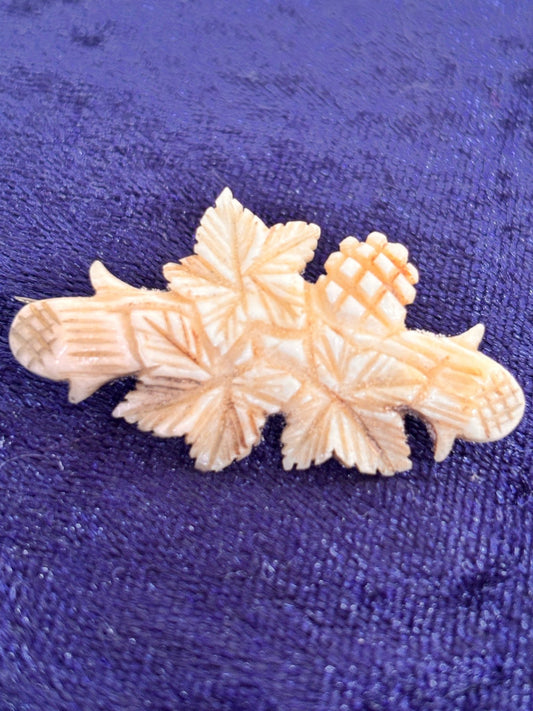 Vintage Carved Bone Brooch – Black Forest Style Leaf Pin - I'd Wear That