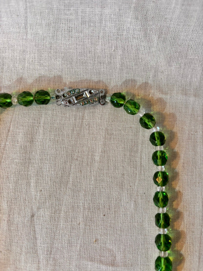 Vintage Green Glass Faceted Beaded Necklace - I'd Wear That
