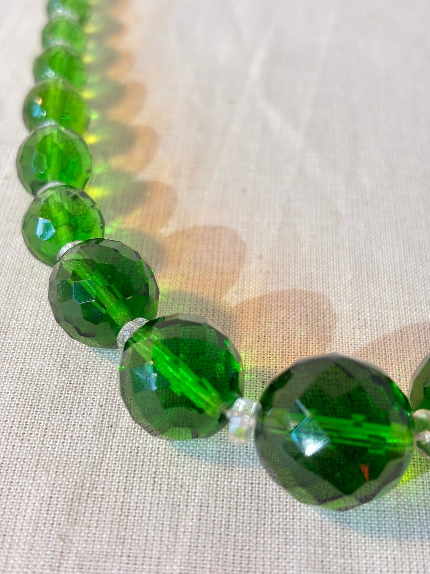 Vintage Green Glass Faceted Beaded Necklace - I'd Wear That