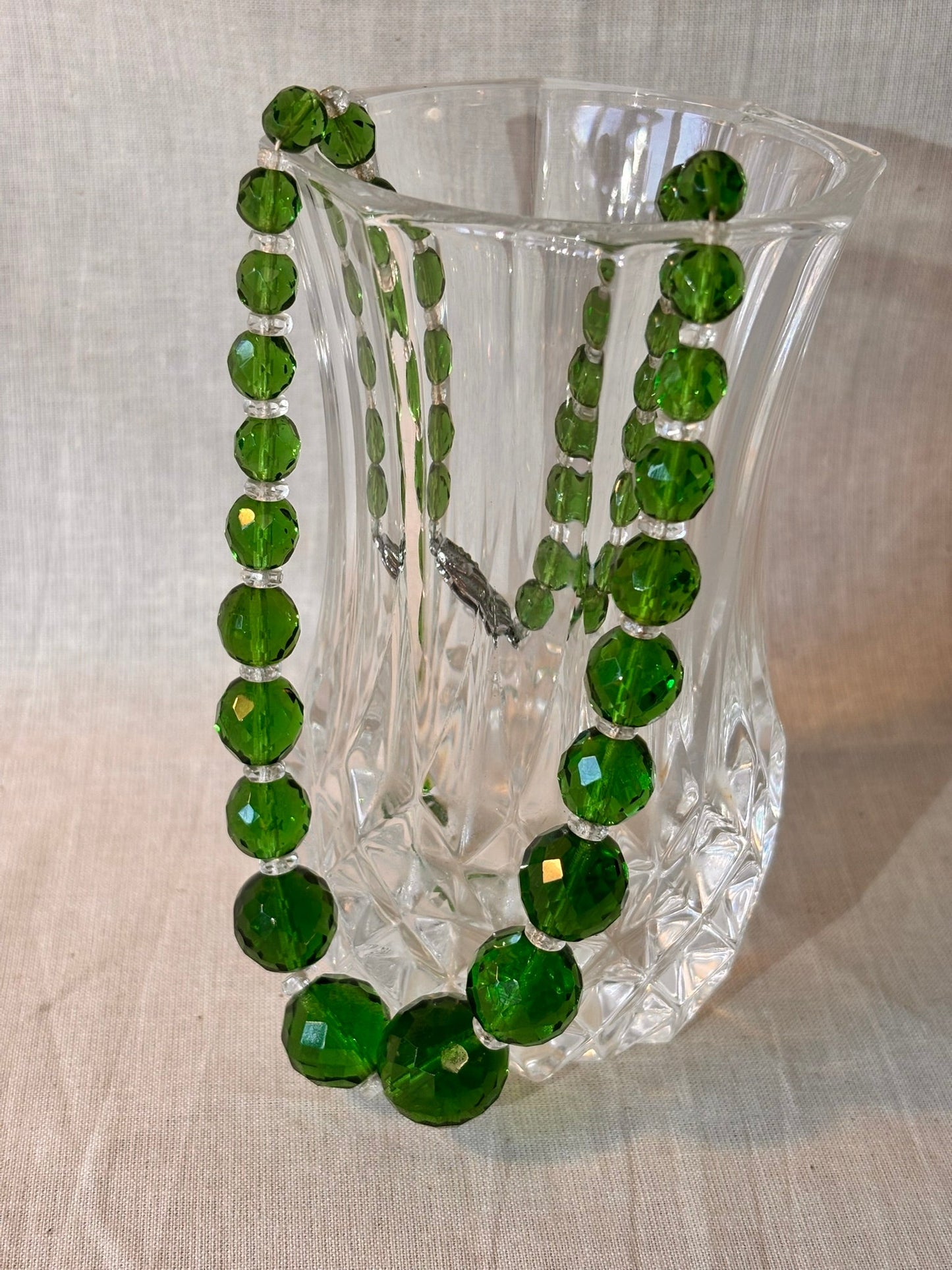 Vintage Green Glass Faceted Beaded Necklace - I'd Wear That