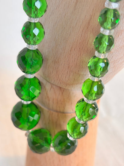 Vintage Green Glass Faceted Beaded Necklace - I'd Wear That