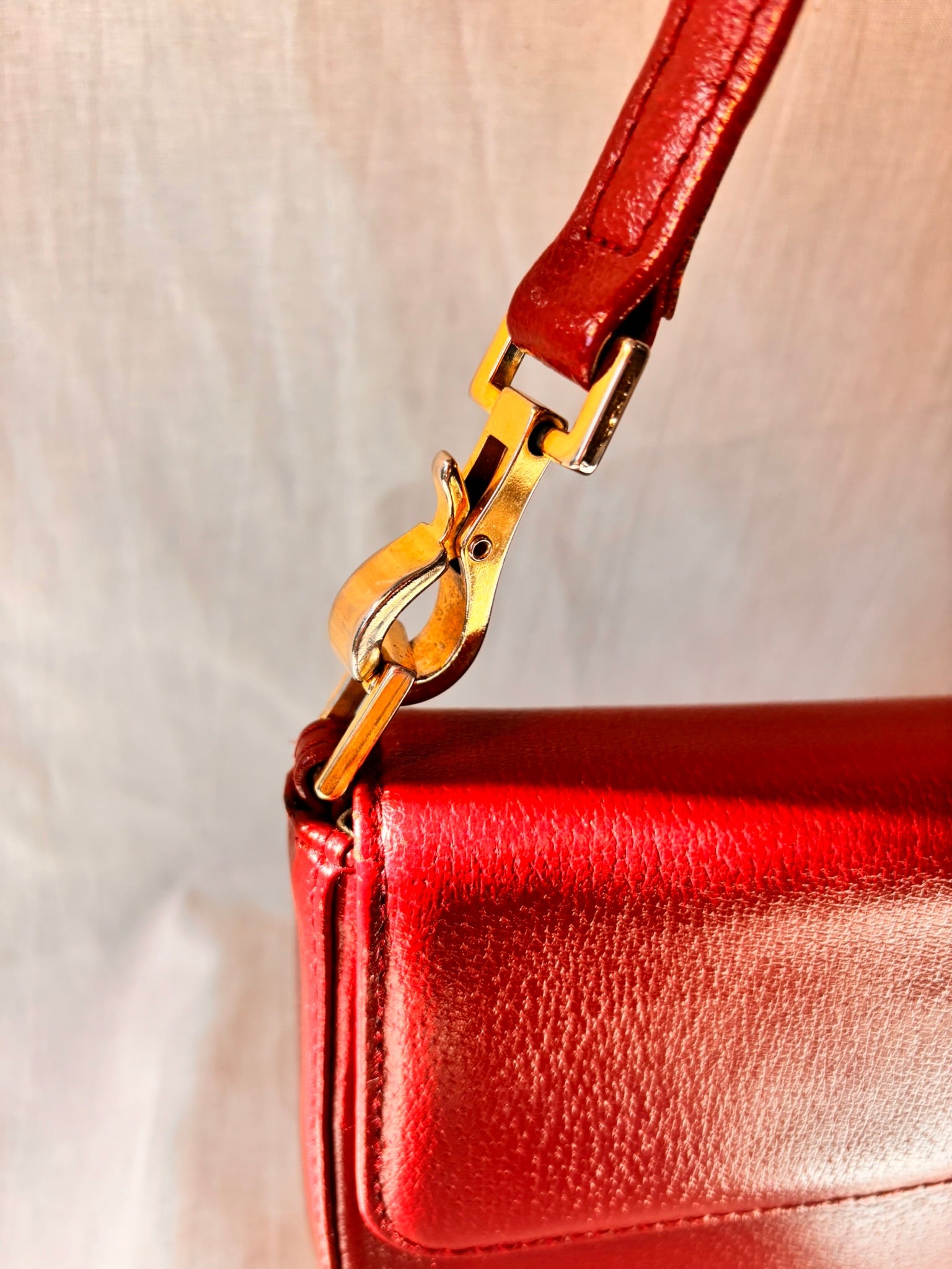 Vintage Paolo Design Spanish Leather Structured Clutch | Red Leather Evening Bag with Wrist Strap - I'd Wear That