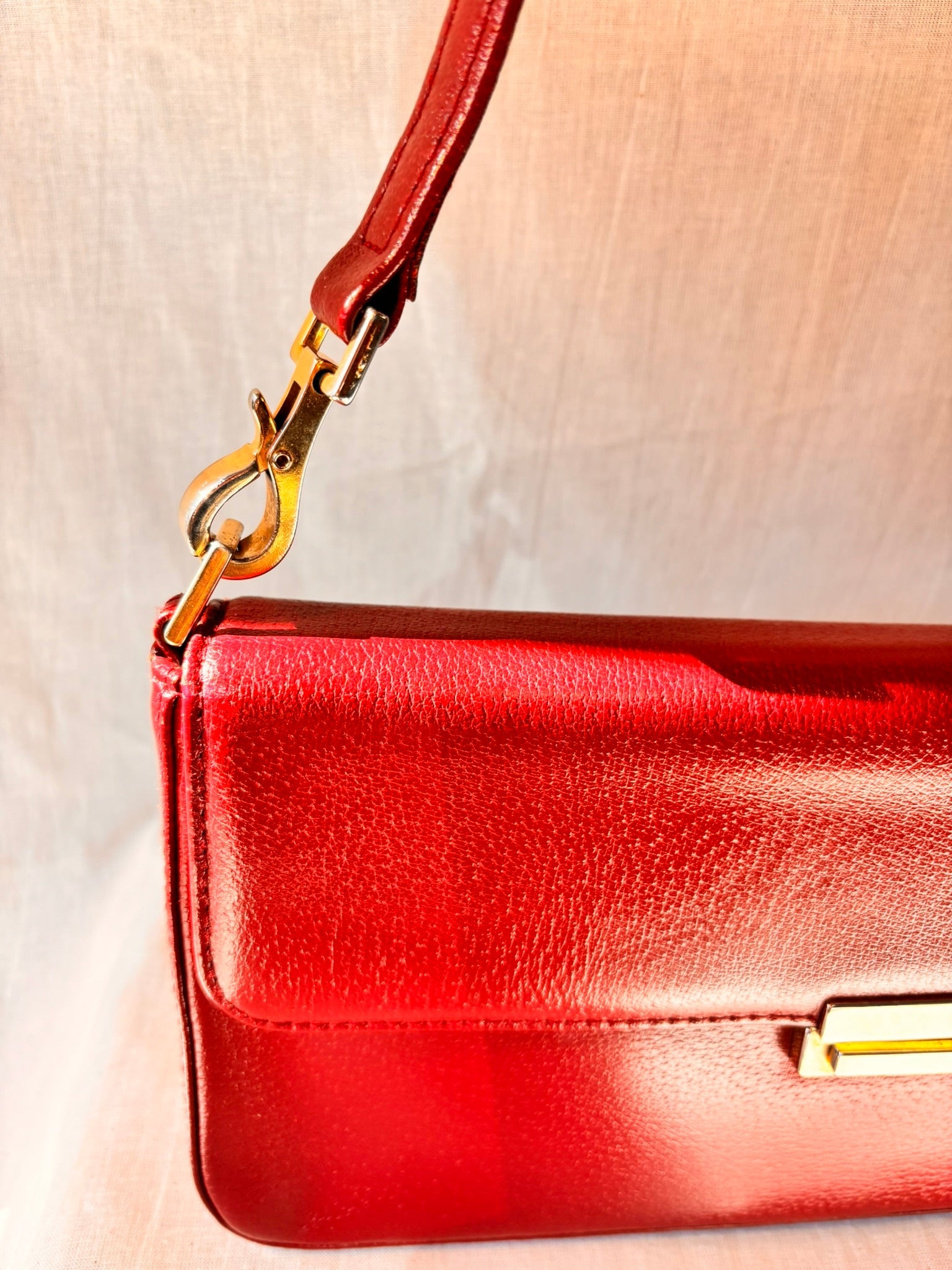 Vintage Paolo Design Spanish Leather Structured Clutch | Red Leather Evening Bag with Wrist Strap - I'd Wear That