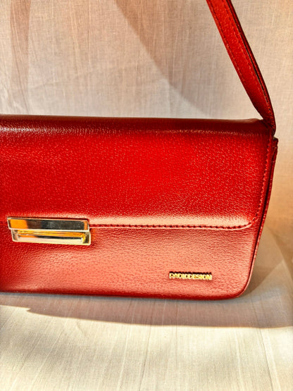 Vintage Paolo Design Spanish Leather Structured Clutch | Red Leather Evening Bag with Wrist Strap - I'd Wear That