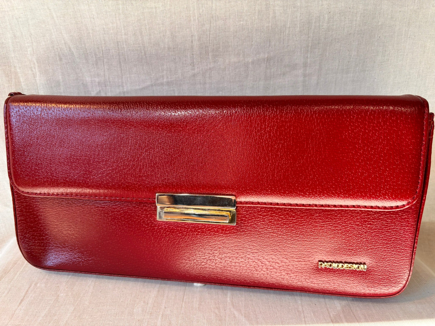 Vintage Paolo Design Spanish Leather Structured Clutch | Red Leather Evening Bag with Wrist Strap - I'd Wear That