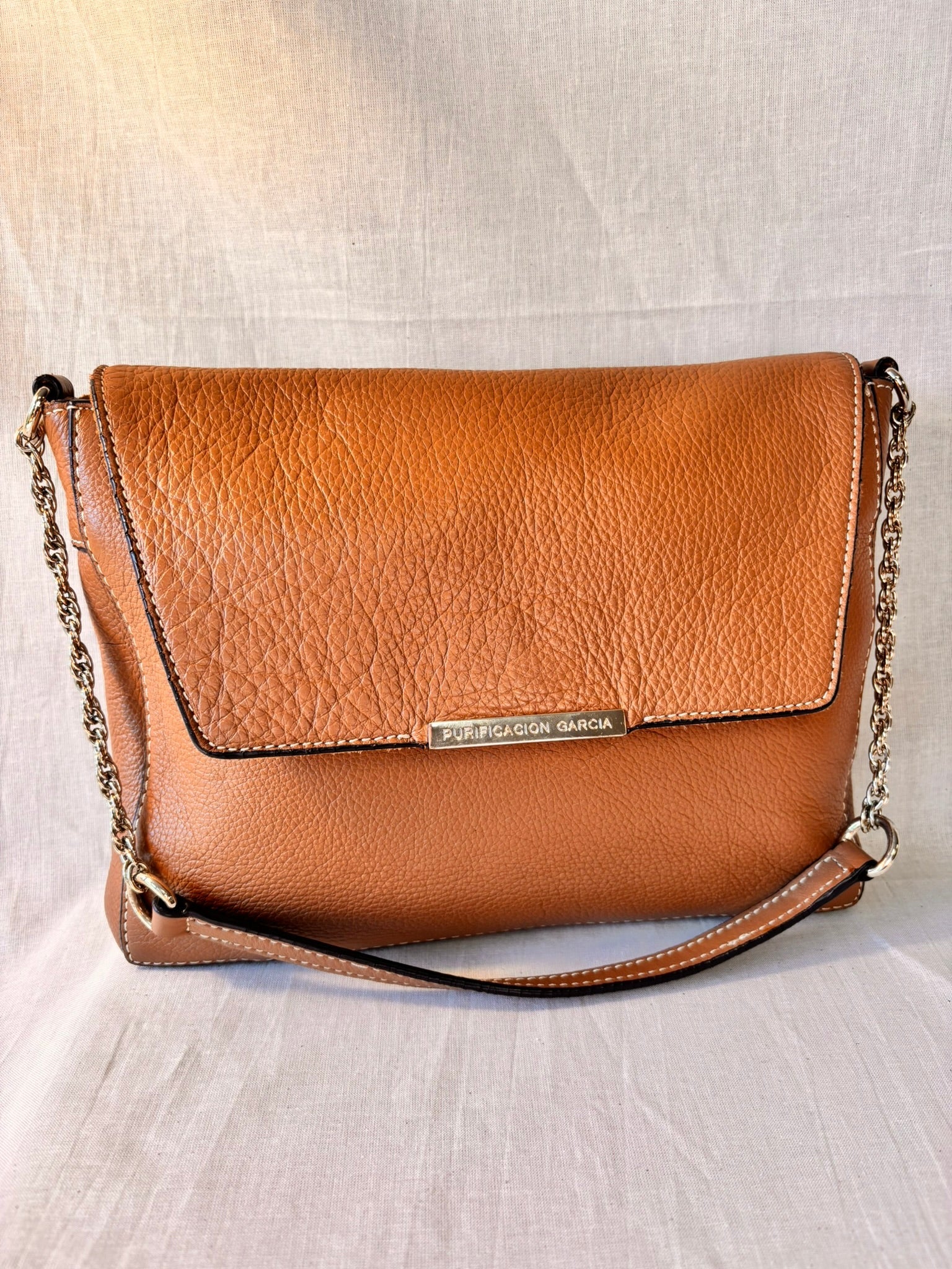 Vintage Purificación García Leather Shoulder Bag & Matching Wallet – Tan | Spanish Designer - I'd Wear That
