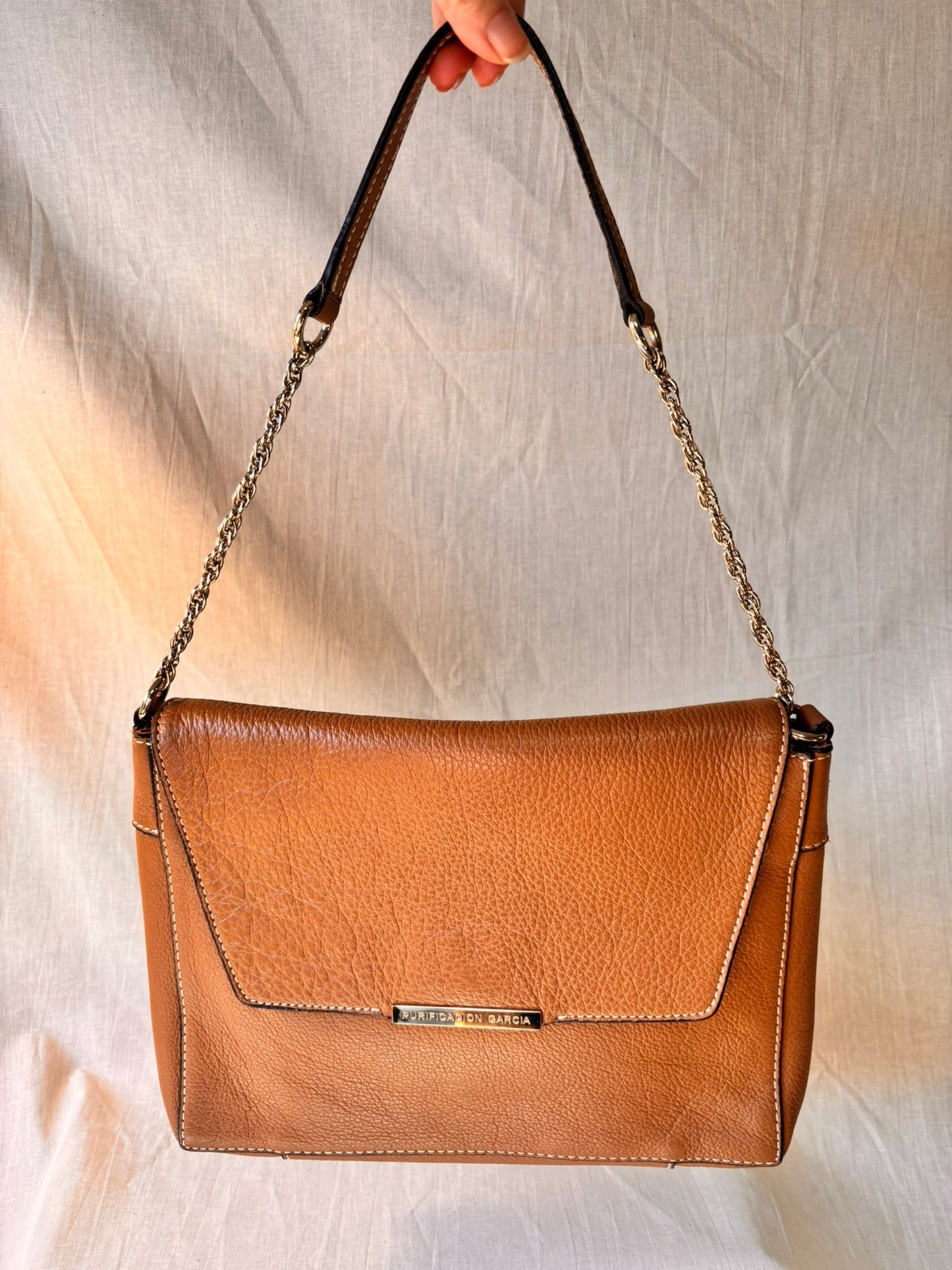 Vintage Purificación García Leather Shoulder Bag & Matching Wallet – Tan | Spanish Designer - I'd Wear That