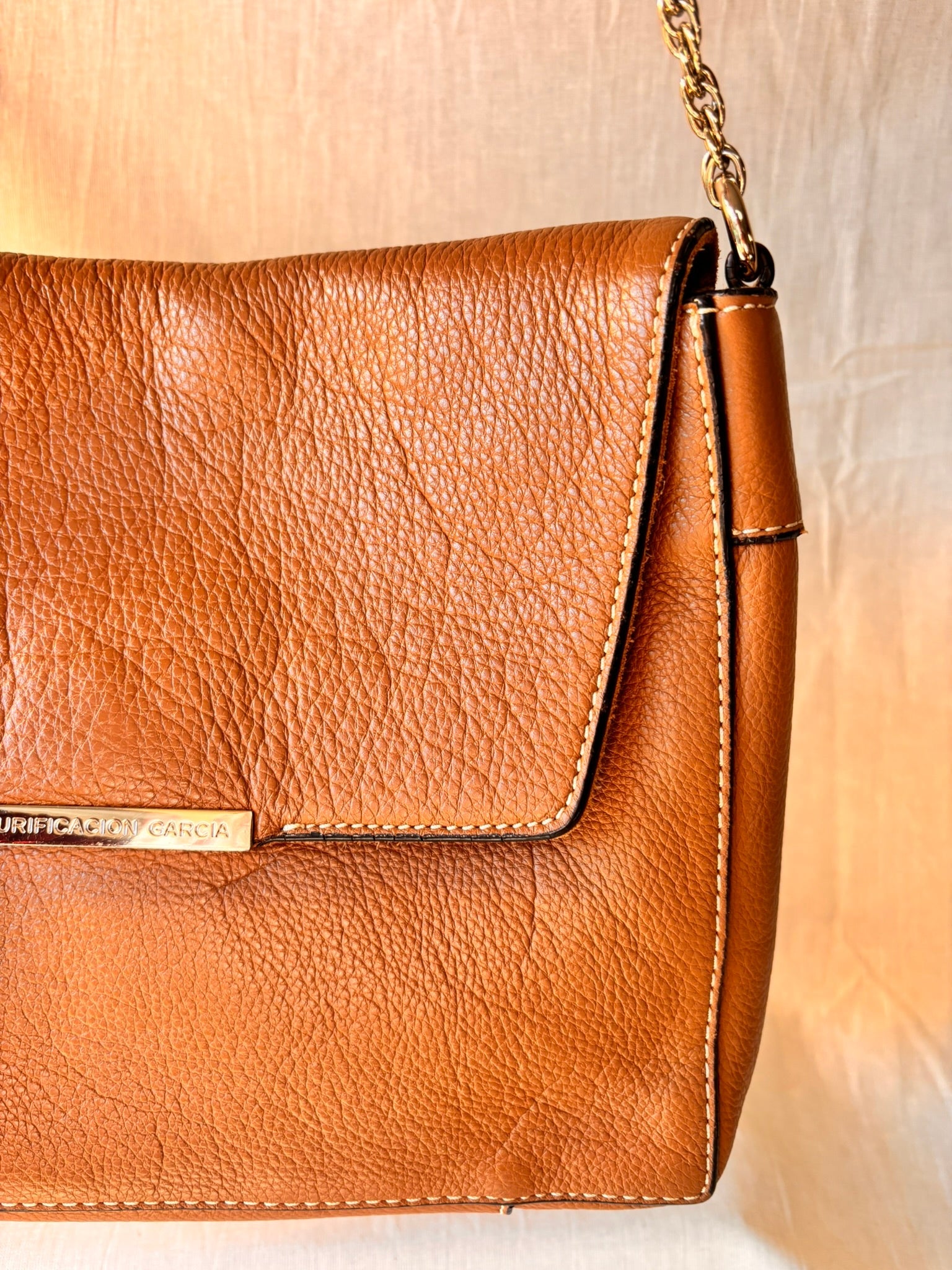 Vintage Purificación García Leather Shoulder Bag & Matching Wallet – Tan | Spanish Designer - I'd Wear That
